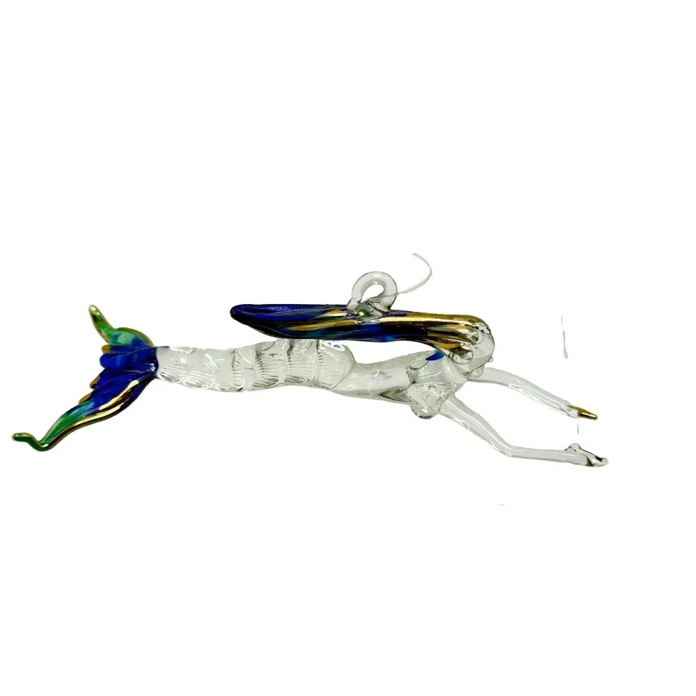 Hand Blown Glass Mermaid Ornament Blue Green Gold Coastal Fantasy Decor 5